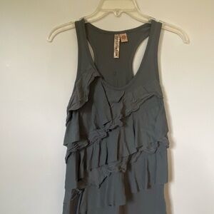 Eyeshadow Gray Asymmetrical Ruffled Tank Top